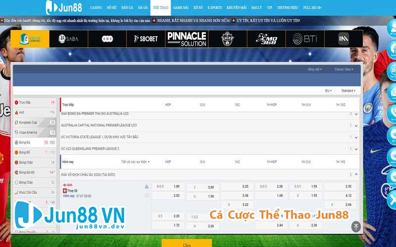 Sảnh cược thể thao Jun88