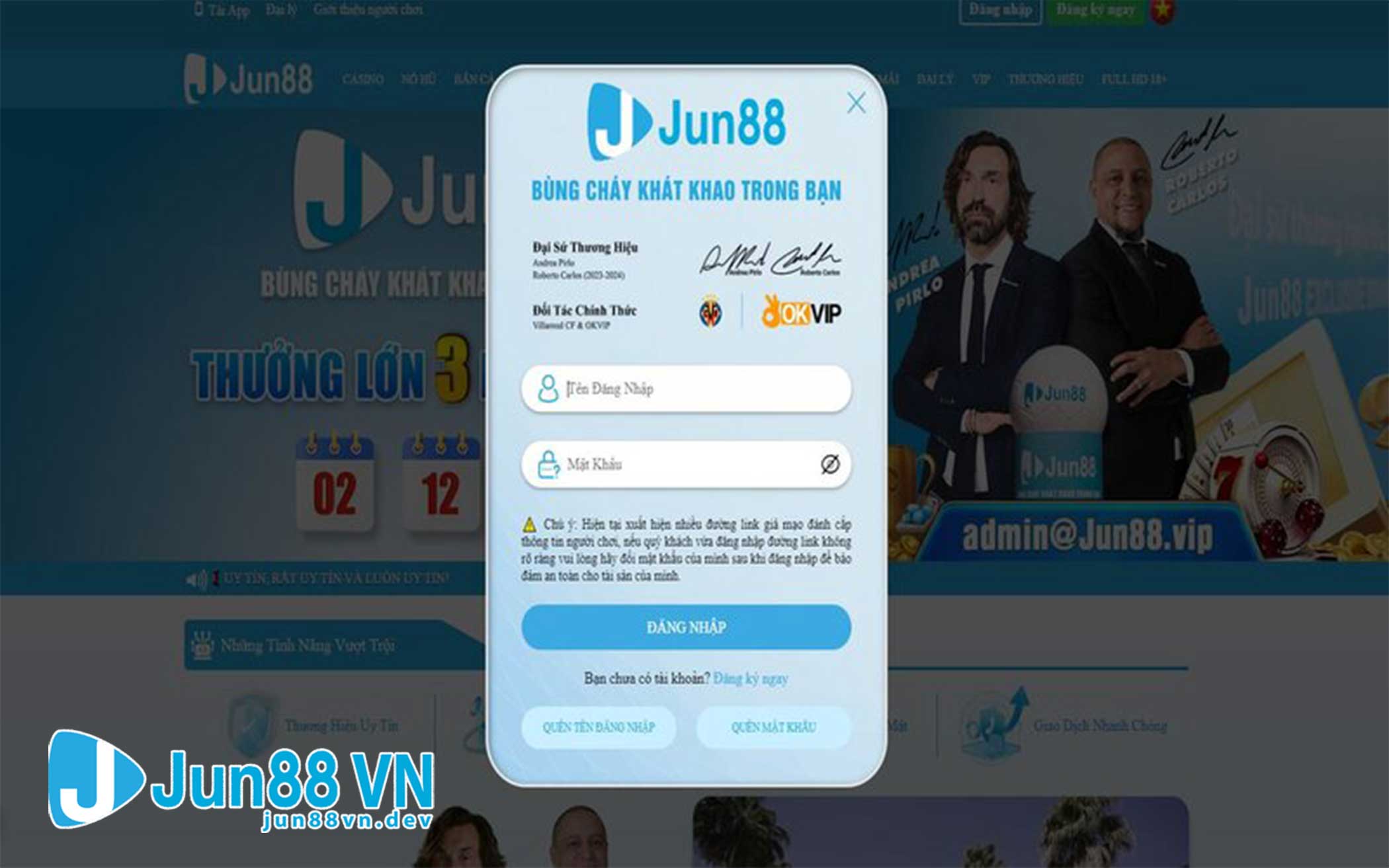 Giao diện đăng nhập Jun88