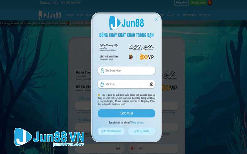 Giao diện đăng nhập Jun88