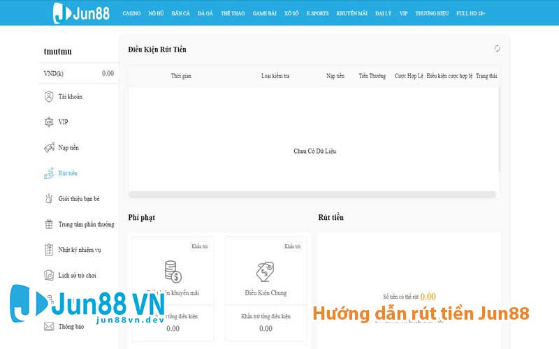 Hướng dẫn rút tiền Jun88 trên điện thoại